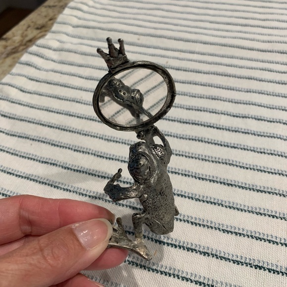 Vintage Pewter Frog Prince Figurine looking into a Mirror - Picture 1 of 6